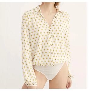 Intimately Free People Bodysuit Top Long Sleeve White/Yellow Textured Size M